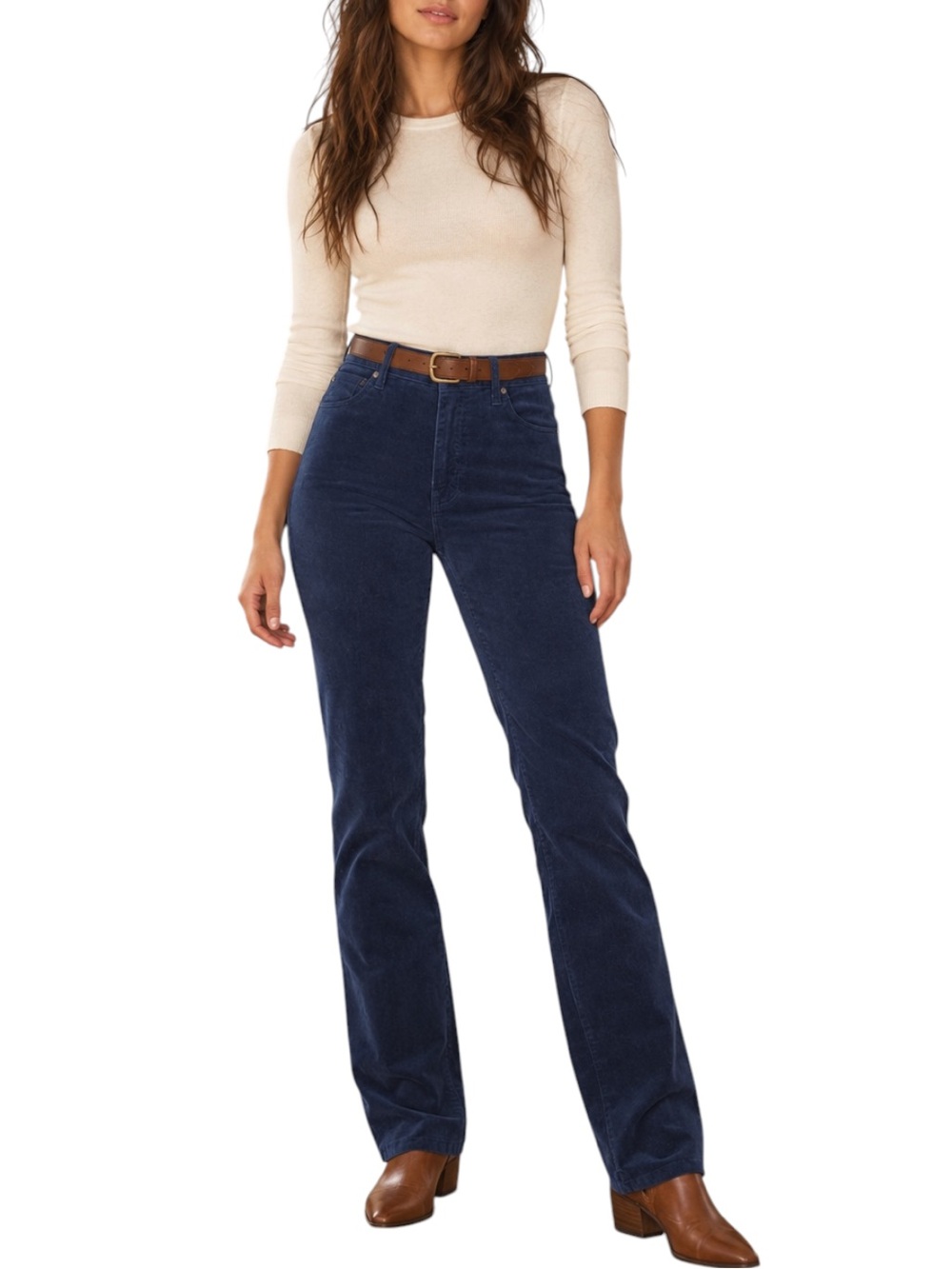 Heritage Stretch Corduroy Straight Leg Pants Indigo Blue Talbots High-Waist Navy